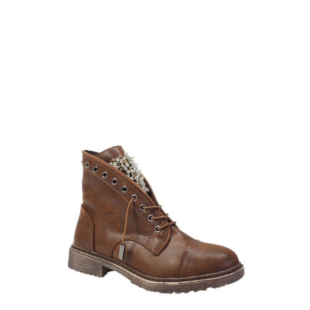 Bata Womens Leather Jeweled Lace Up Combat Ankle Boots Brown Size 36 6